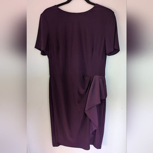 RALPH LAUREN Womens Purple Ruffled Short Sleeve Crew Neck Mini Sheath Dress 14 - Picture 2 of 12